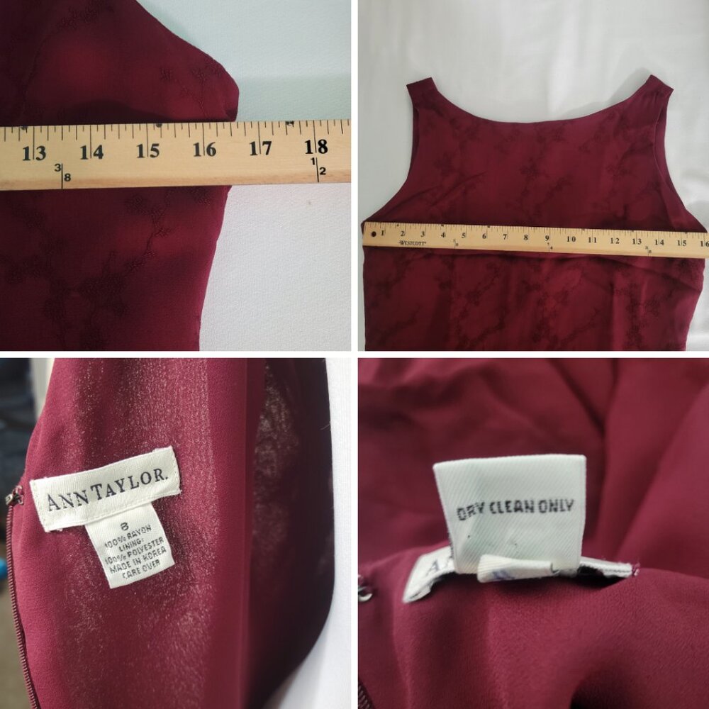 Vtg Ann Taylor Y2k Whimsigoth Floral Embroidered Sheer Maroon Sheath MaxiDress 8 - Picture 14 of 16